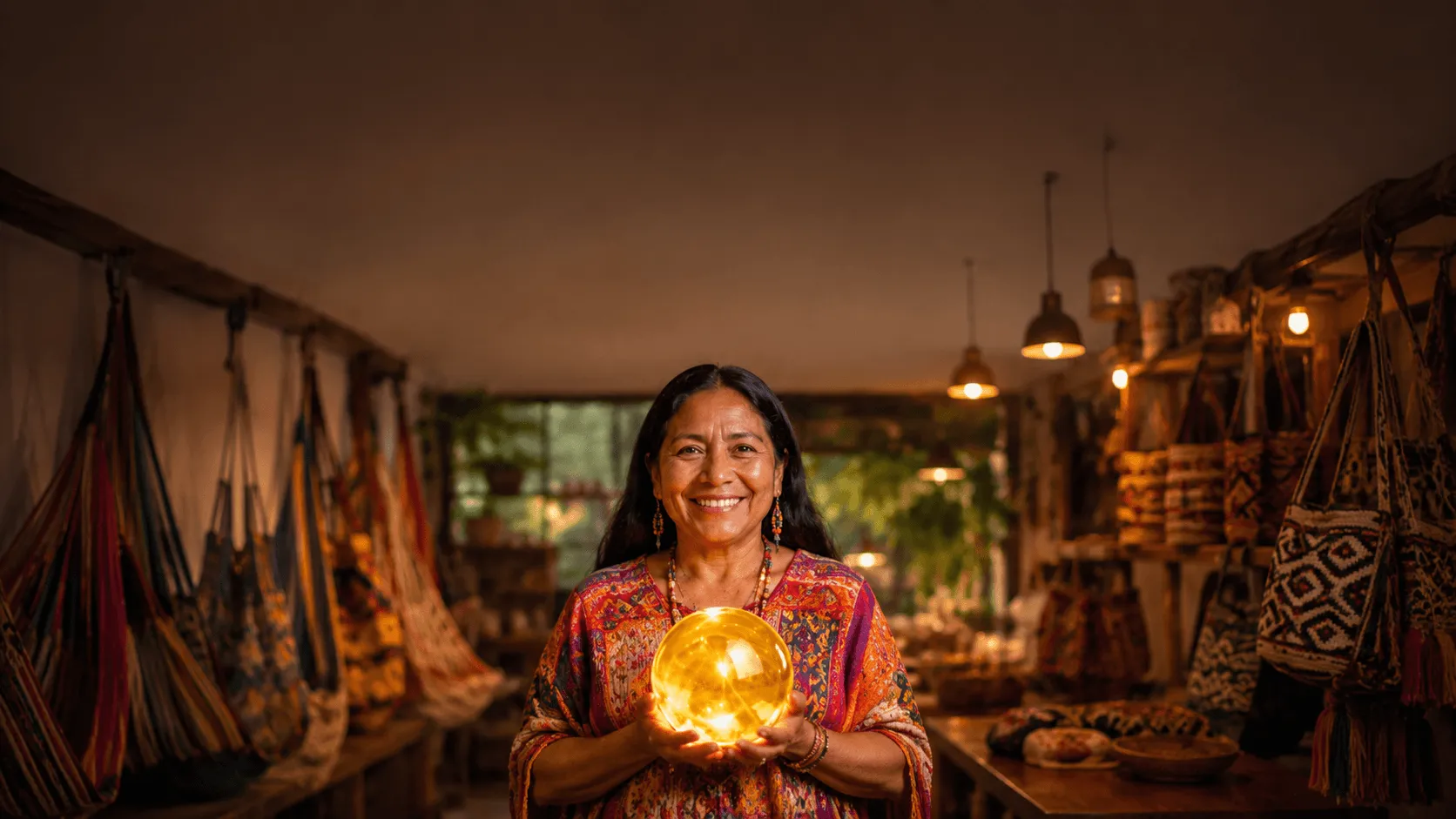 Mujer guajira en mercado artesanal